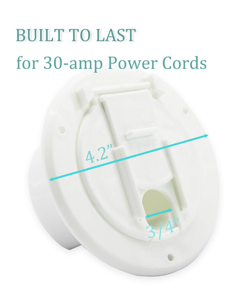 X-Haibei RV Trailer Camper Electric Power Cord Cable Hatch Round Fits 2-3/4 inches Dia. Hole Flip Up Cover (White) - Image 2